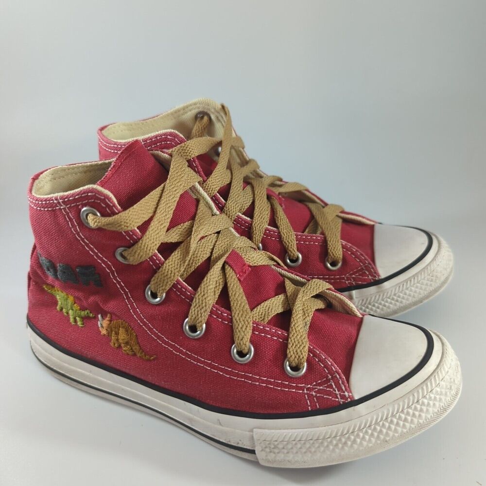 Converse All Star Chuck Taylor Hi Top Shoes Sz 1 Red custom Dinosaurs Roar Rare